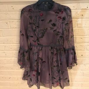 Little Miss purple floral long sleeve tulle dress